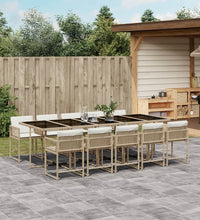 11-tlg. Garten-Essgruppe mit Kissen Beige Poly Rattan