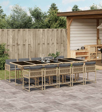 11-tlg. Garten-Essgruppe mit Kissen Beigemischung Poly Rattan