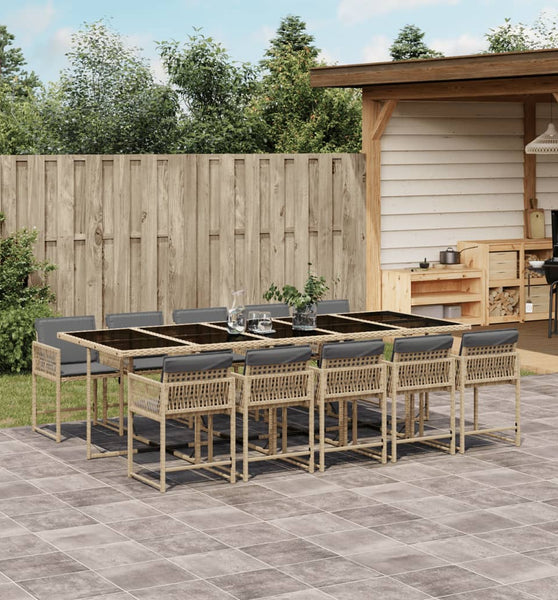 11-tlg. Garten-Essgruppe mit Kissen Beigemischung Poly Rattan