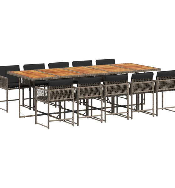 11-tlg. Garten-Essgruppe mit Kissen Grau Poly Rattan