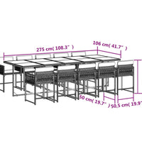 11-tlg. Garten-Essgruppe mit Kissen Grau Poly Rattan
