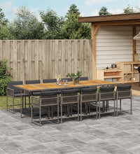 11-tlg. Garten-Essgruppe mit Kissen Grau Poly Rattan