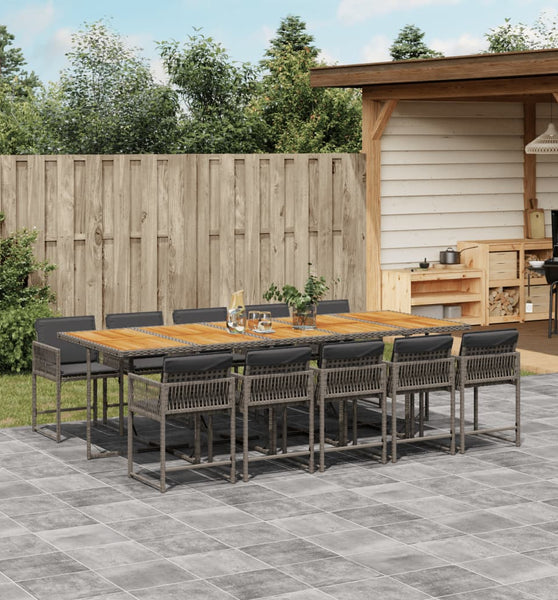 11-tlg. Garten-Essgruppe mit Kissen Grau Poly Rattan