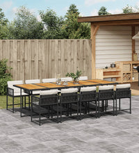 11-tlg. Garten-Essgruppe mit Kissen Schwarz Poly Rattan