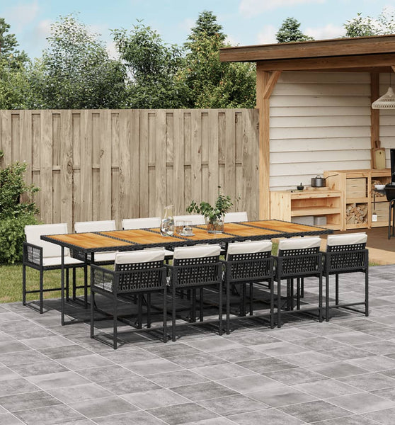 11-tlg. Garten-Essgruppe mit Kissen Schwarz Poly Rattan