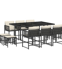 11-tlg. Garten-Essgruppe mit Kissen Schwarz Poly Rattan