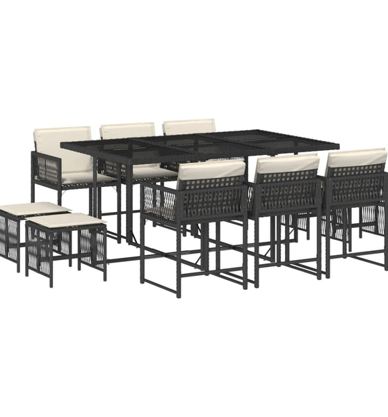 11-tlg. Garten-Essgruppe mit Kissen Schwarz Poly Rattan