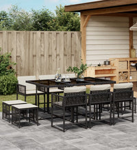 11-tlg. Garten-Essgruppe mit Kissen Schwarz Poly Rattan