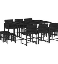 11-tlg. Garten-Essgruppe mit Kissen Schwarz Poly Rattan