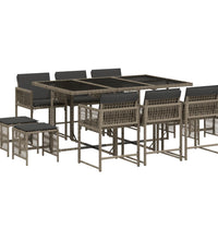 11-tlg. Garten-Essgruppe mit Kissen Grau Poly Rattan