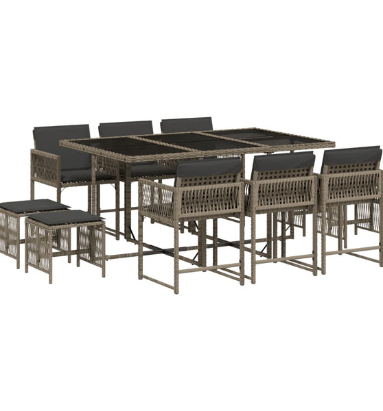 11-tlg. Garten-Essgruppe mit Kissen Grau Poly Rattan