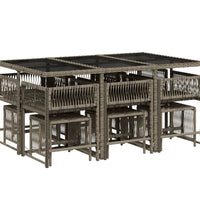 11-tlg. Garten-Essgruppe mit Kissen Grau Poly Rattan