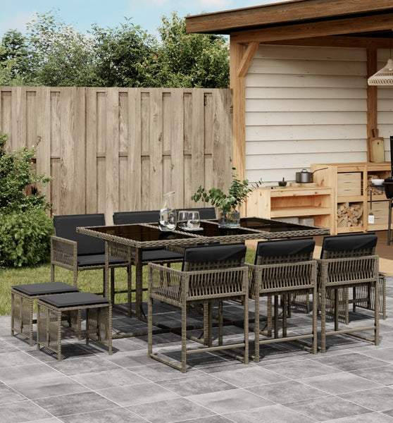 11-tlg. Garten-Essgruppe mit Kissen Grau Poly Rattan