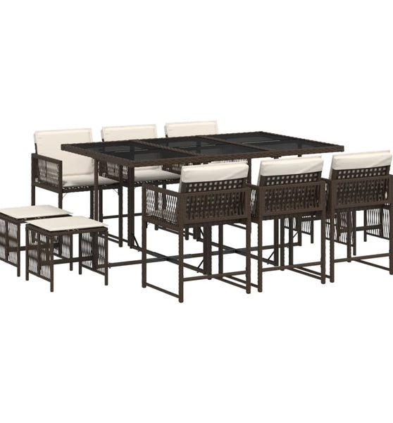 11-tlg. Garten-Essgruppe mit Kissen Braun Poly Rattan