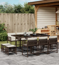 11-tlg. Garten-Essgruppe mit Kissen Braun Poly Rattan