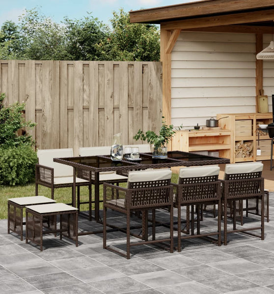 11-tlg. Garten-Essgruppe mit Kissen Braun Poly Rattan