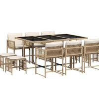 11-tlg. Garten-Essgruppe mit Kissen Beige Poly Rattan