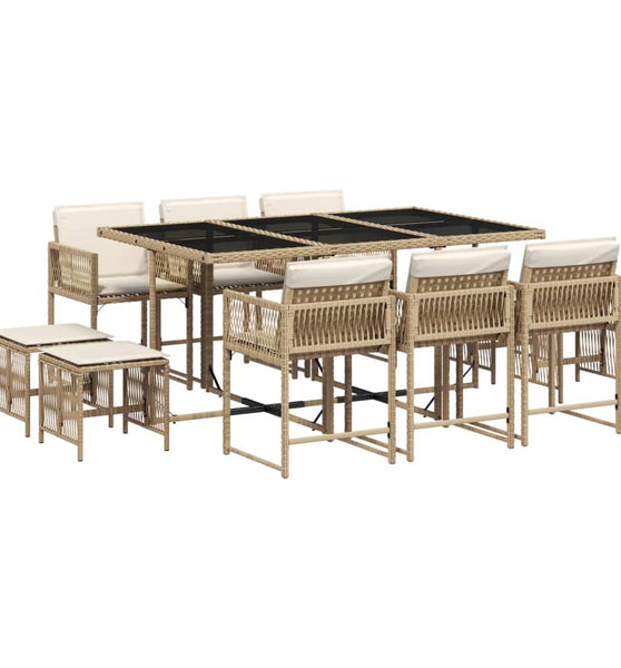 11-tlg. Garten-Essgruppe mit Kissen Beige Poly Rattan