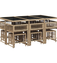 11-tlg. Garten-Essgruppe mit Kissen Beige Poly Rattan