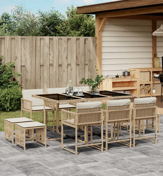 11-tlg. Garten-Essgruppe mit Kissen Beige Poly Rattan