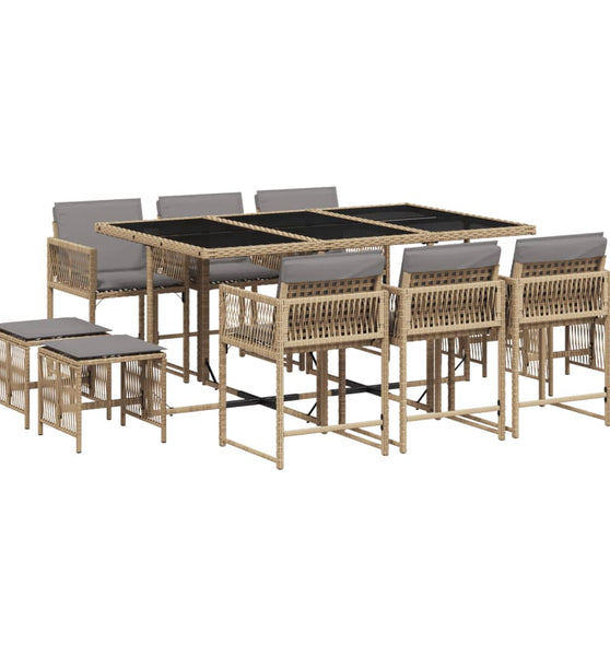 11-tlg. Garten-Essgruppe mit Kissen Beigemischung Poly Rattan