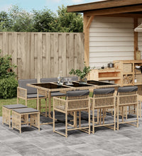 11-tlg. Garten-Essgruppe mit Kissen Beigemischung Poly Rattan