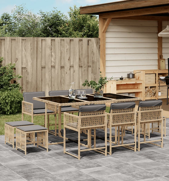 11-tlg. Garten-Essgruppe mit Kissen Beigemischung Poly Rattan