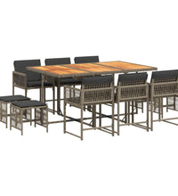 11-tlg. Garten-Essgruppe mit Kissen Grau Poly Rattan