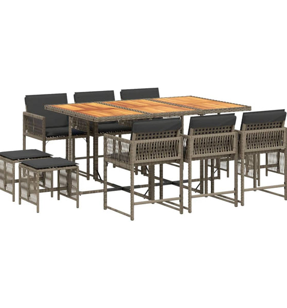 11-tlg. Garten-Essgruppe mit Kissen Grau Poly Rattan