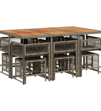 11-tlg. Garten-Essgruppe mit Kissen Grau Poly Rattan