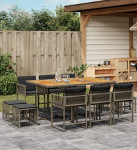 11-tlg. Garten-Essgruppe mit Kissen Grau Poly Rattan