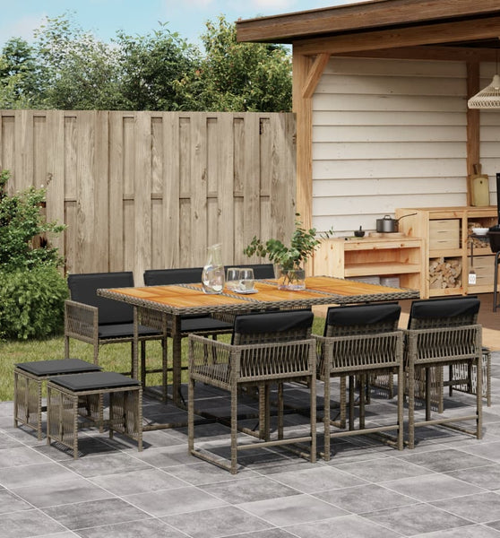 11-tlg. Garten-Essgruppe mit Kissen Grau Poly Rattan