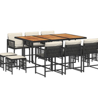 11-tlg. Garten-Essgruppe mit Kissen Schwarz Poly Rattan