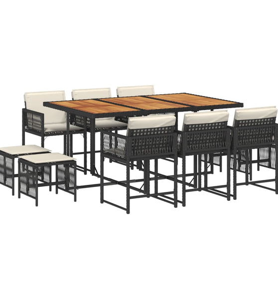 11-tlg. Garten-Essgruppe mit Kissen Schwarz Poly Rattan