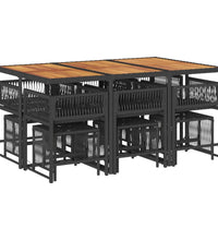 11-tlg. Garten-Essgruppe mit Kissen Schwarz Poly Rattan