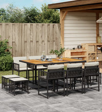 11-tlg. Garten-Essgruppe mit Kissen Schwarz Poly Rattan