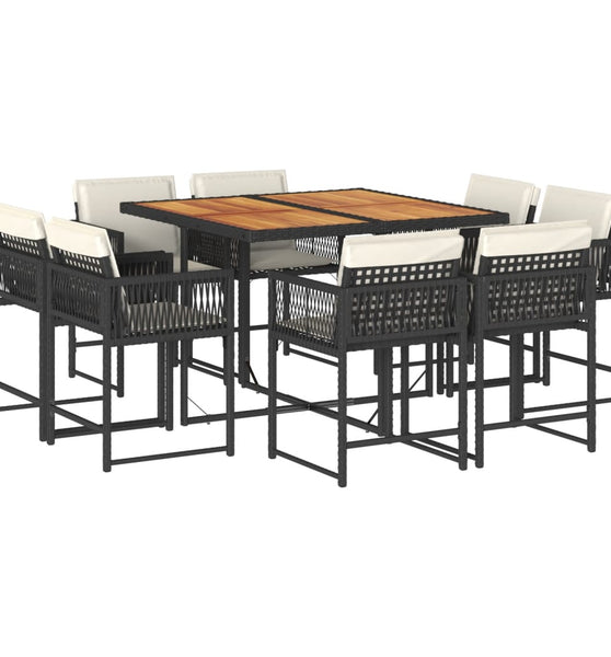 9-tlg. Garten-Essgruppe mit Kissen Schwarz Poly Rattan