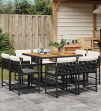 9-tlg. Garten-Essgruppe mit Kissen Schwarz Poly Rattan