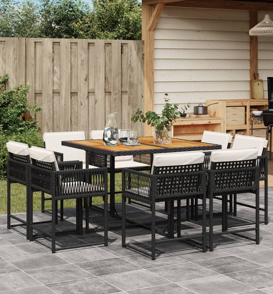 9-tlg. Garten-Essgruppe mit Kissen Schwarz Poly Rattan