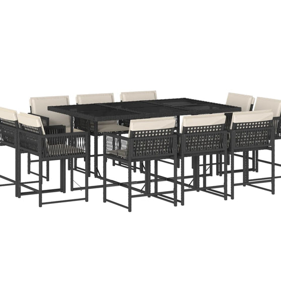 11-tlg. Garten-Essgruppe mit Kissen Schwarz Poly Rattan