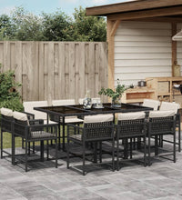 11-tlg. Garten-Essgruppe mit Kissen Schwarz Poly Rattan