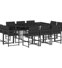 11-tlg. Garten-Essgruppe mit Kissen Schwarz Poly Rattan