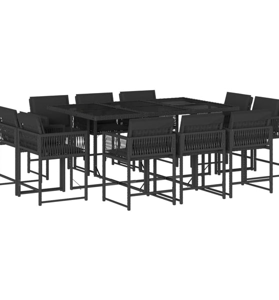 11-tlg. Garten-Essgruppe mit Kissen Schwarz Poly Rattan