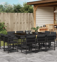 11-tlg. Garten-Essgruppe mit Kissen Schwarz Poly Rattan