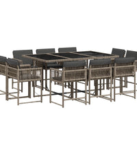 11-tlg. Garten-Essgruppe mit Kissen Grau Poly Rattan