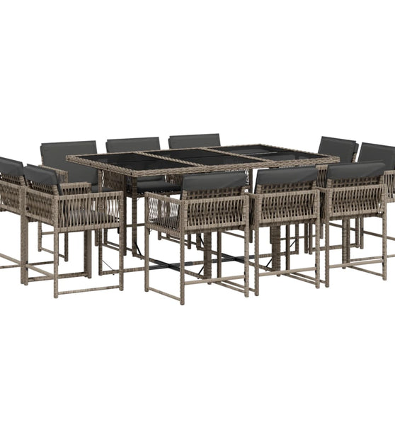 11-tlg. Garten-Essgruppe mit Kissen Grau Poly Rattan