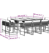 11-tlg. Garten-Essgruppe mit Kissen Grau Poly Rattan