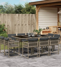 11-tlg. Garten-Essgruppe mit Kissen Grau Poly Rattan