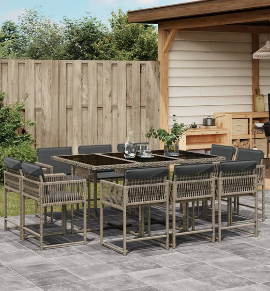 11-tlg. Garten-Essgruppe mit Kissen Grau Poly Rattan