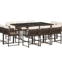 11-tlg. Garten-Essgruppe mit Kissen Braun Poly Rattan